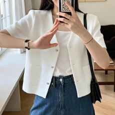 批发有货气质高级感短袖西装外套时尚百搭v领上衣<b class='q'>春</b>夏超好看轻奢开衫