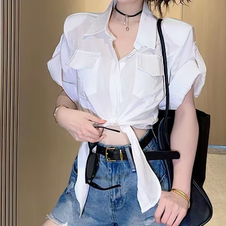 재고 있음 슈퍼 잘 생긴 ~ 중 오래된 돈 바람 여름 면 린넨 반팔 여성 셔츠 루즈핏 출퇴근 셔츠 중간 소매 품격 맨위