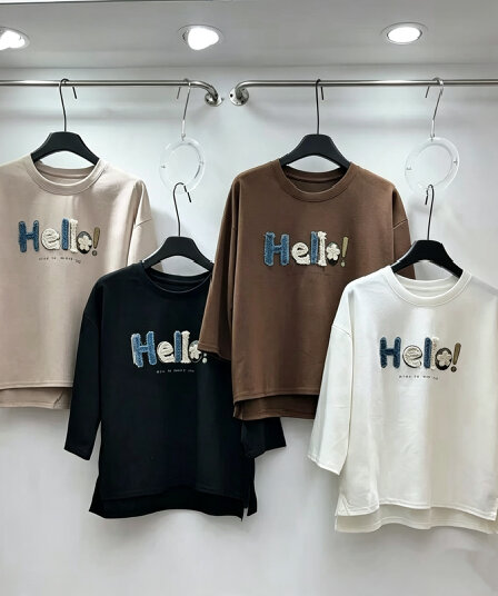 재고 있음 남자 바 면 7부 소매 티셔츠 무거운 작업 비즈 박기 핫픽스 수건 소매 맨위 여성 루즈핏 중간 소매 라운드 넥 유럽 상품