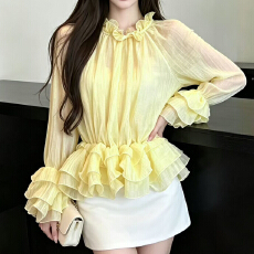 批发有货轻熟巨好看衬衫女<b class='q'>新款</b>别致很仙的上衣法式甜美荷叶边洋气小衫