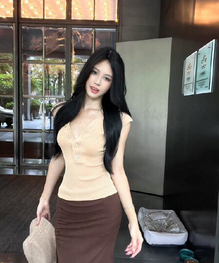 실사 정가 작은 샤넬 스타일 니트 스웨터 티셔츠 핫걸 섹시함 주름 반신 스커트 여성