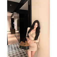 批发实拍实价 气质性感针织<b class='q'>开衫</b>蕾丝两件套女连衣裙