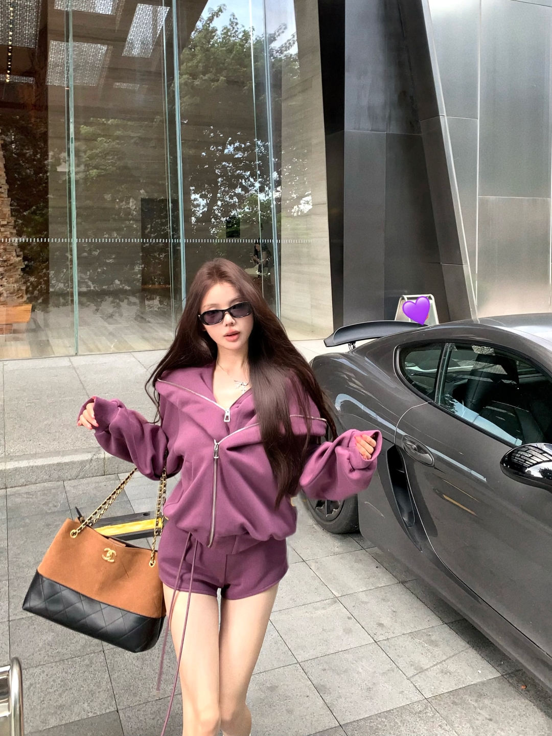 실사 정가 베를린 달콤한 차 디자인 센스 느긋한 루즈핏 후드 티 스웨터 세트 여성 타이트 스커트 반바지 투피스 세트