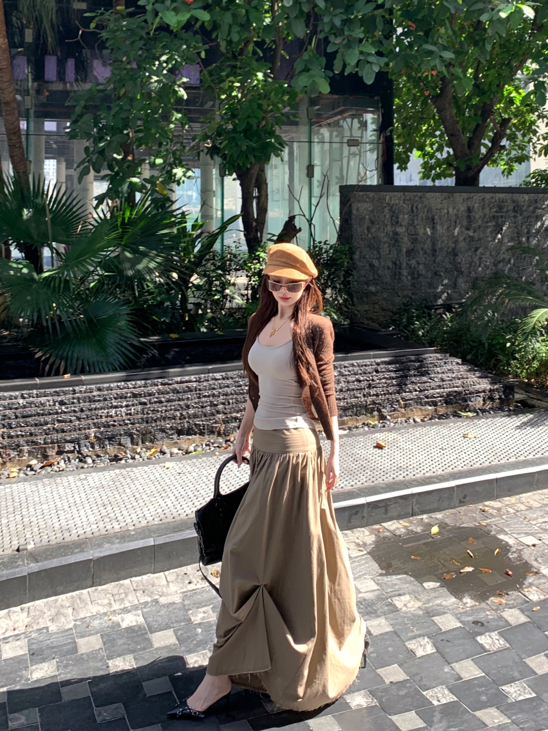 실사 정가 양모 혼합 실 링 그리드 짜임 오픈 가디건 리넨 면화 레트로 거친 가장자리 비대칭 고치형 반 스커트 세트