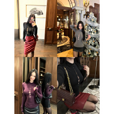 批发实拍实价镂空水滴针织弹力长袖上衣<b class='q'>打底</b>衫+纯欲性感显瘦皮裙/<b class='q'>裙裤</b>