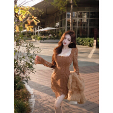 批发实拍实价 新年战袍性感蕾丝<b class='q'>连衣裙</b>女秋冬内搭包臀短裙圣诞穿搭