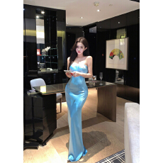 批发实拍实价 气质缎面抹胸露背修身显瘦包臀鱼尾<b class='q'>裙</b>轻礼服连衣<b class='q'>裙</b>