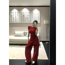 批发实拍实价 莓果热红酒 T恤/休闲裤套装