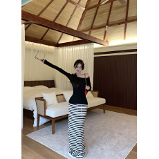 批发实拍实价 莱赛尔慵懒条纹针织半身裙女夏季高腰长裙显瘦包臀<b class='q'>裙子</b>