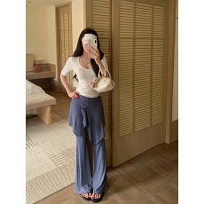 批发实拍实价 围帘式不易皱巨显瘦微辣松紧腰灵动休闲裤设计感<b class='q'>长裤</b>