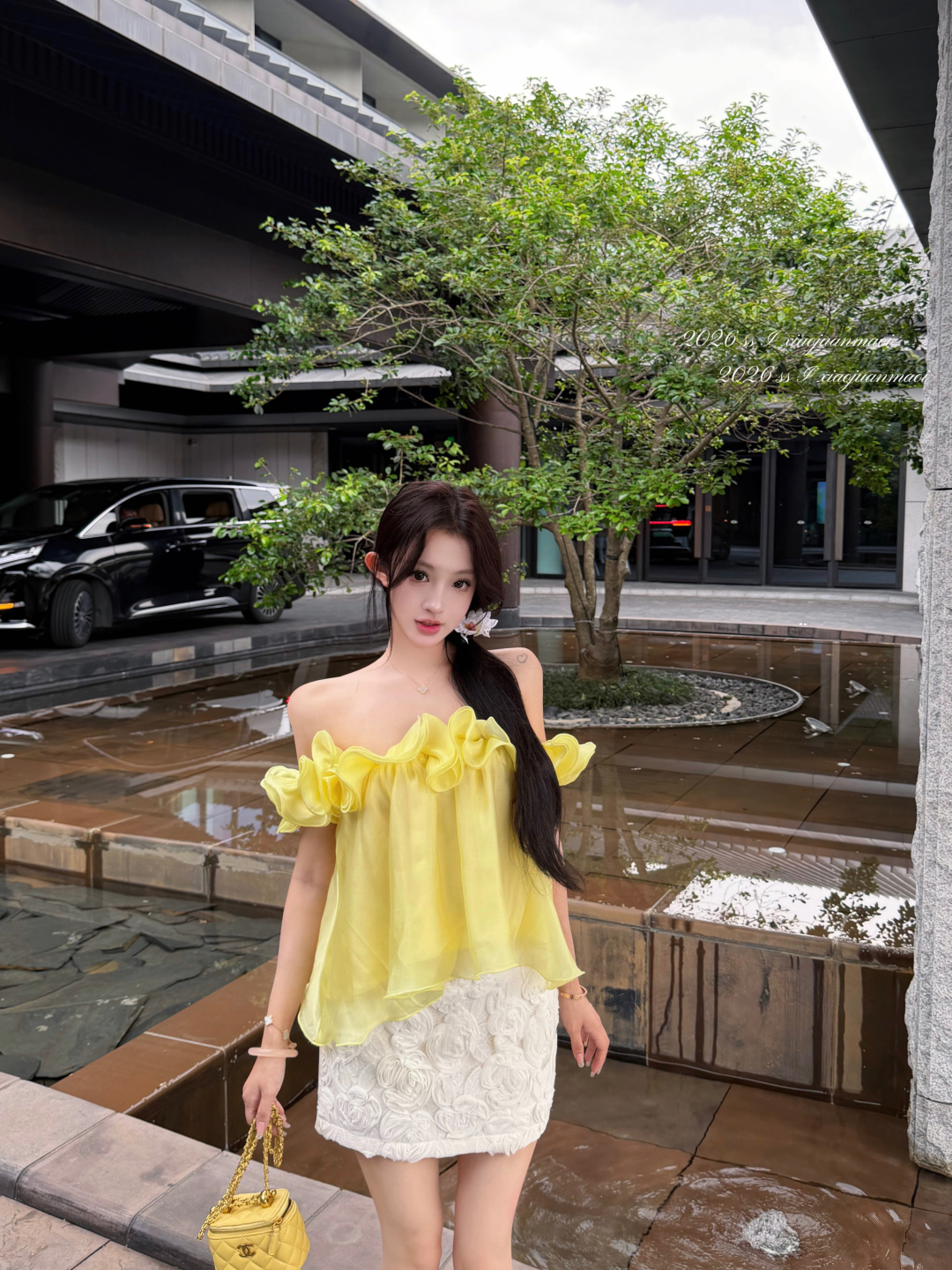 실사 정가 여름 편지 황색 프릴 시폰 셔츠 여성 봄 미니멀리즘 루즈핏 슬림해 보이는 오프숄더 맨위