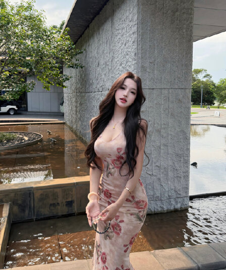 실사 정가 아이리스 꽃말 빅 브이 넥 몸매 가꾸기 슬립 여성 드레스 봄 여름 트임 중간 길이 스커트