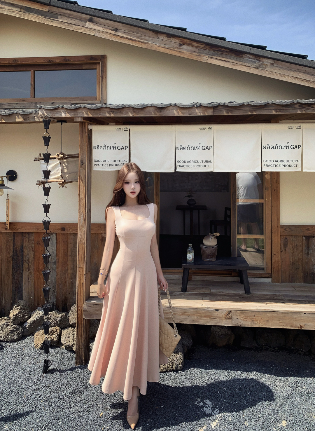 실사 정가 부드러운 하느님 치마 슬립 민소매 드레스 롱 스커트 여름 프랑스식 천 금빛 바람 예복 치마