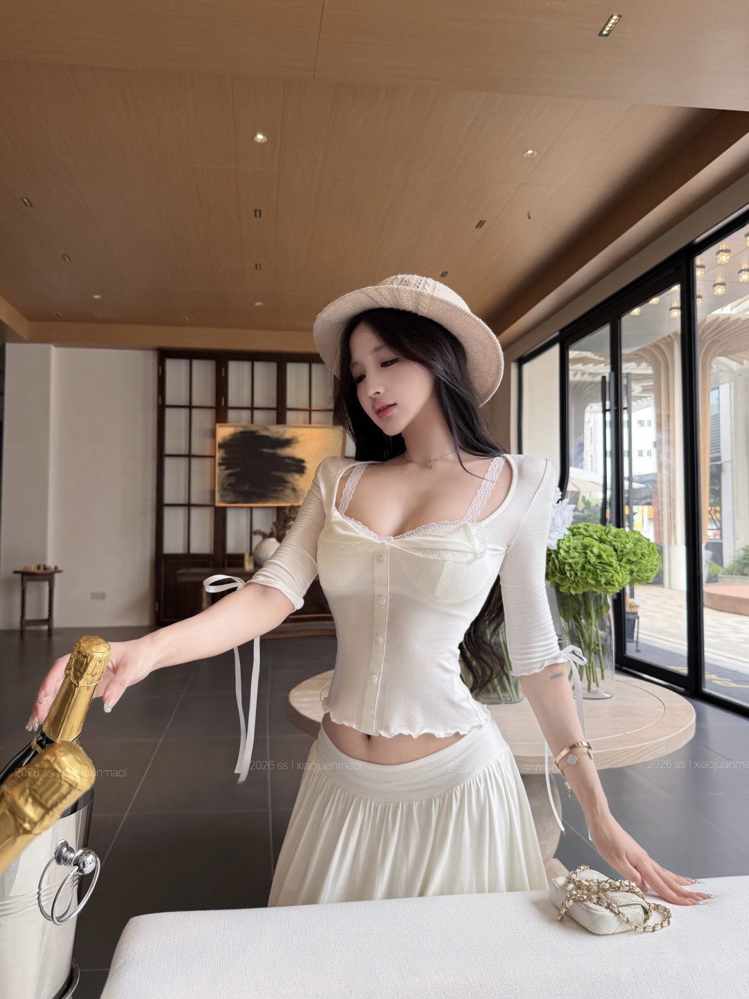 실사 정가 발레 소녀 레이스 스택 바늘 짠 셔츠 슬림해 보이는 반신 스커트