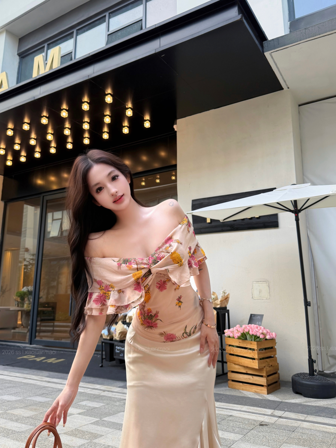 실사 정가 수공 명중 Pleat 프릴 오프숄더 3 차원 프린트 맨위 여성 높음 도루 센스 아세트산 타이트 스커트