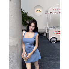 实拍实价 甜心doll 姜黄色纯欲风连衣裙修身显瘦甜辣掐腰裙子