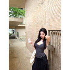 批发实拍实价 心动格律 莱赛尔藏青条纹V领美背吊带女春夏背心