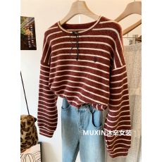 批发原版面料 大码300斤刺绣小猫仿<b class='q'>兔毛</b>条纹秋冬磨毛宽松保暖长袖上衣