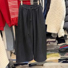 批发华棉刷毛复合超柔<b class='q'>大码</b>300斤冬季宽松加绒保暖波点休闲裤<b class='q'>女</b>阔腿<b class='q'>裤</b>