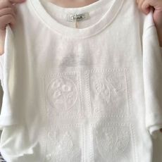 批发雪花棉索罗娜领+刺绣+内里铺布<b class='q'>大码</b>300斤T恤女圆领短袖上衣