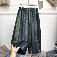 批发原版面料<b class='q'>大码</b>300斤复古风印花阔腿裤女夏欧货高腰松弛网红八分裤