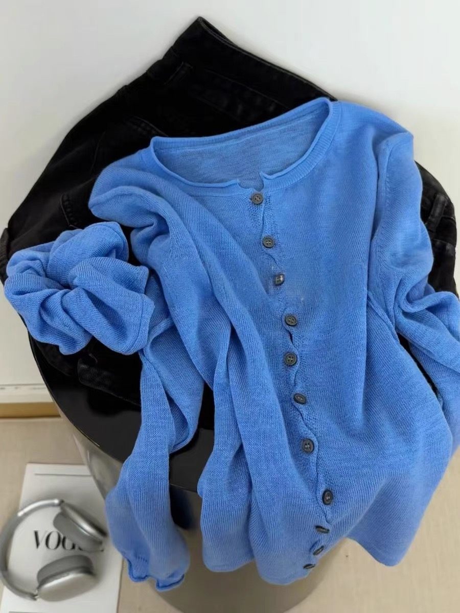 느긋한 바람 파란색 얇은 스타일 자외선 차단 오픈 가디건 긴팔 셔츠 여자 2026 새로운 이른 봄 작은 셔츠 도파민 맨위