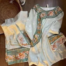 批发中式睡衣宫廷春秋夏季国风复古汉服印花长袖格格<b class='q'>长裤</b>宽松家居服