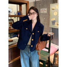 批发小香风灯芯绒<b class='q'>短款</b>西装外套女春秋季新款超好看高级感chic气质开衫