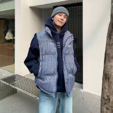 批发【情侣款】大码宽松格子羽绒棉服马甲<b class='q'>秋</b>冬叠穿无袖背心男女外套潮
