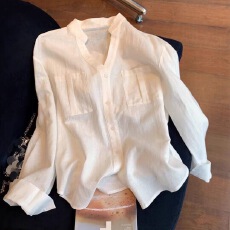 批发<b class='q'>白色</b>老钱风立领气质衬衫女2026年春季新款高级感轻奢休闲气质衬衣