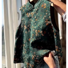 批发2026年上新古典减龄高档绿色<b class='q'>印花</b>背心独特漂亮新中式国风女款