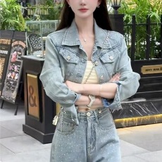 批发2026时尚复古套装洋气短款牛仔外套秋冬新款<b class='q'>高腰</b>新款<b class='q'>阔腿裤</b>两件套