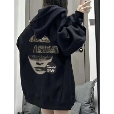 批发美式hiphop人物印花连帽<b class='q'>卫衣</b>女学生<b class='q'>宽松</b>小众设计感秋冬款外套上衣