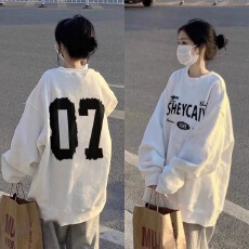 批发春秋季新款<b class='q'>卫衣</b>女设计感oversize<b class='q'>宽松</b>长袖街头印花慵懒风无帽外套