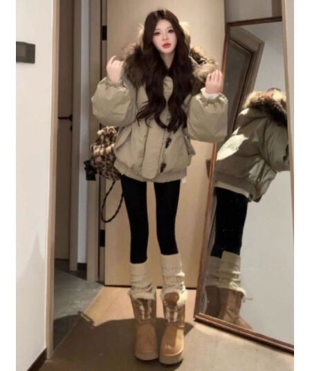 유럽 상품 큰 모피 칼라 워크웨어 Parker 서비스 여성 코트 루즈핏 빅 사이즈 두꺼운 보온 폴로 칼라 후드 둘 착용 목화 진딧물 트렌디