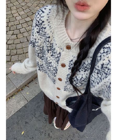 학원 스타일 공정한 섬 자카드 오픈 가디건 여성 봄 드레스 느긋한 바람 니트 스웨터 분위기 센스 스웨터 코트 만나는 인사이드 가져 가라.