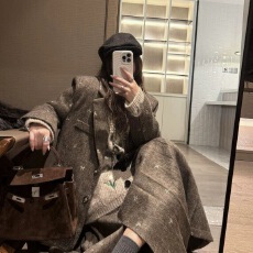 批发老钱风蝴蝶结刺绣毛呢<b class='q'>西装</b><b class='q'>外套女</b>咖色冬中长款半身裙套装