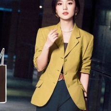 批发谭松韵同款职场<b class='q'>西装</b><b class='q'>外套女</b>小个子高级感显瘦黄色翻领通勤西服上衣