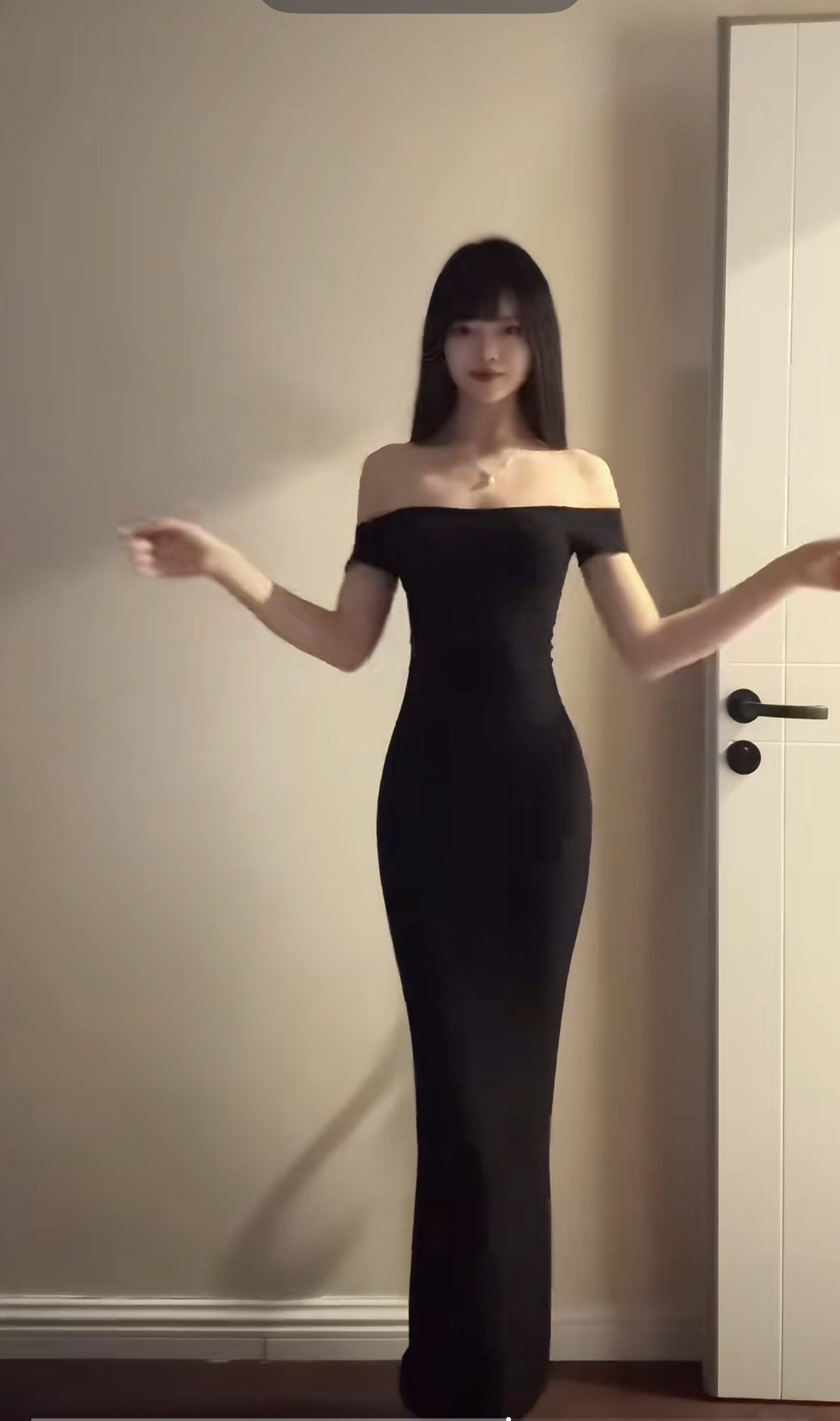 오프숄더 섹시함 드레스 여름 몸매 가꾸기 디스플레이 몸 핫걸 검정색 허리 수축 타이트 스커트 롱 스커트