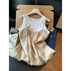 批发甜美减龄波点吊带背心女夏季两件套装<b class='q'>气质</b>叠穿无袖上衣外穿小衫