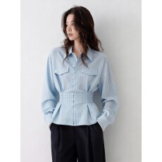 批发法式条纹松弛感收腰<b class='q'>衬衫</b>女2026春季新款宽松高级感通勤<b class='q'>衬衣</b>