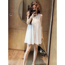 批发法式白色无袖<b class='q'>连衣裙</b>女2026新款夏季绝美独特漂亮宽松显瘦娃娃裙子