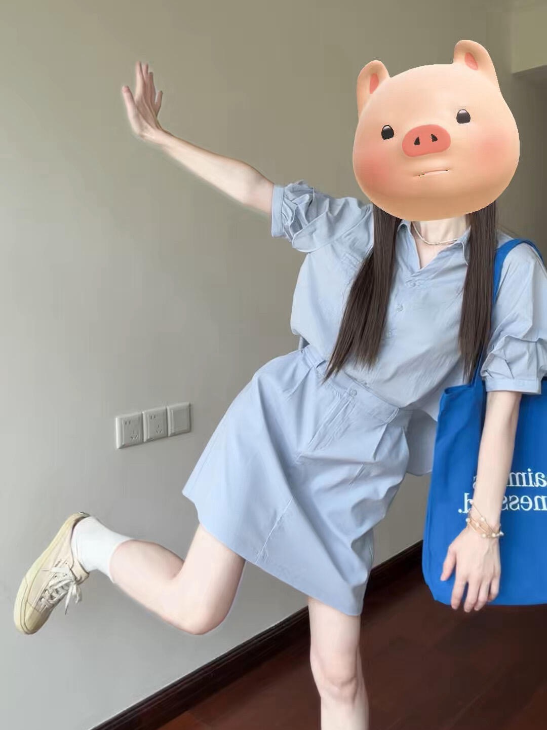 소금 부서 빛 요리 한 바람 슈퍼 거대한 광장 점잖은 파란색 출퇴근 셔츠 반신 스커트 투피스 슈트 여성 여름 2026 새로운