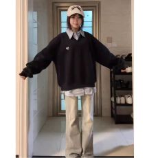 批发美式<b class='q'>假两件</b>卫衣女秋冬加绒2025新款韩系慵懒早秋chic长袖<b class='q'>上衣</b>外套