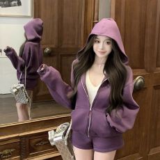 批发休闲<b class='q'>运动</b>套装<b class='q'>女</b>早秋洋气宽松连帽卫衣<b class='q'>短裤</b>两件套