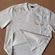 批发新款 短<b class='q'>袖</b>T恤男女夏季花卉刺绣宽松<b class='q'>半截</b><b class='q'>袖</b>上衣