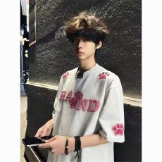 批发美式高街豹纹刺绣<b class='q'>短袖</b>t恤新款慵懒风设计感<b class='q'>情侣</b><b class='q'>宽松</b>上衣ins