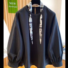 批发新款 配领带+原版面料 200斤特大码高级气质丝巾长袖<b class='q'>衬衫</b>女