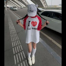 批发新款 印花非白膜印 纯棉中长宽松款短袖<b class='q'>t</b><b class='q'>恤</b>