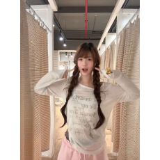 批发新款 印花字母显瘦T恤打底<b class='q'>长袖</b>罩衫上衣女